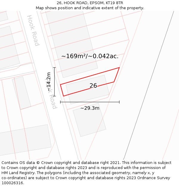26, HOOK ROAD, EPSOM, KT19 8TR: Plot and title map