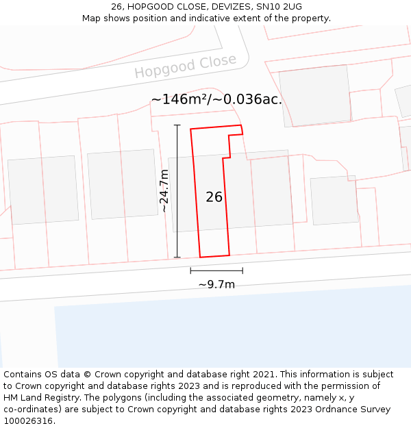 26, HOPGOOD CLOSE, DEVIZES, SN10 2UG: Plot and title map