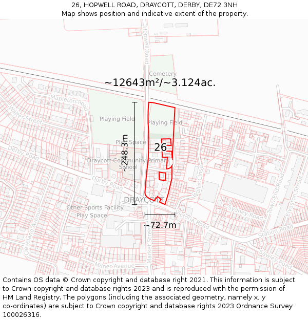 26, HOPWELL ROAD, DRAYCOTT, DERBY, DE72 3NH: Plot and title map