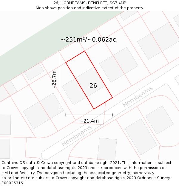 26, HORNBEAMS, BENFLEET, SS7 4NP: Plot and title map