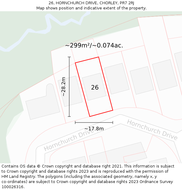 26, HORNCHURCH DRIVE, CHORLEY, PR7 2RJ: Plot and title map