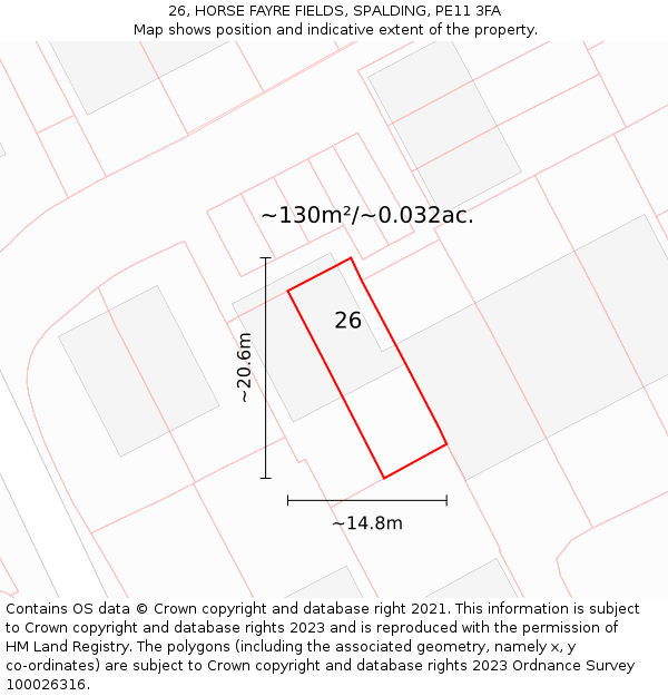 26, HORSE FAYRE FIELDS, SPALDING, PE11 3FA: Plot and title map