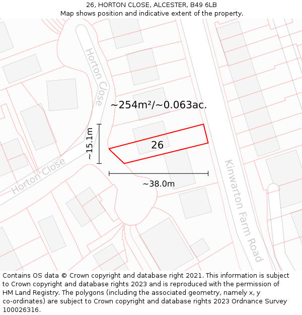 26, HORTON CLOSE, ALCESTER, B49 6LB: Plot and title map