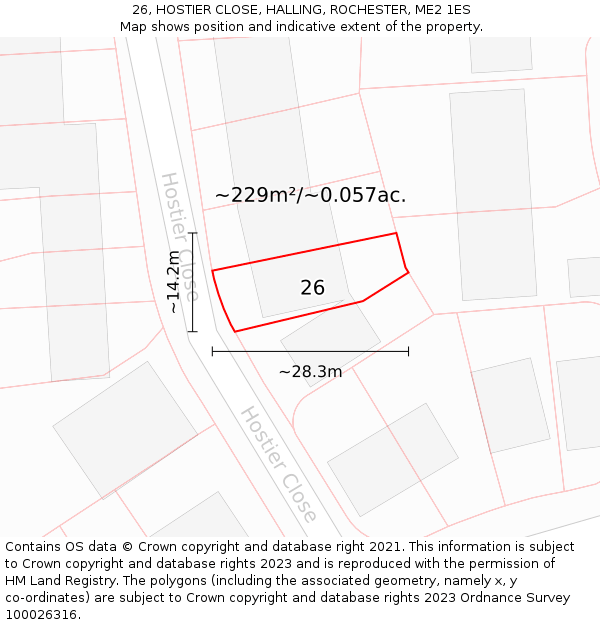 26, HOSTIER CLOSE, HALLING, ROCHESTER, ME2 1ES: Plot and title map