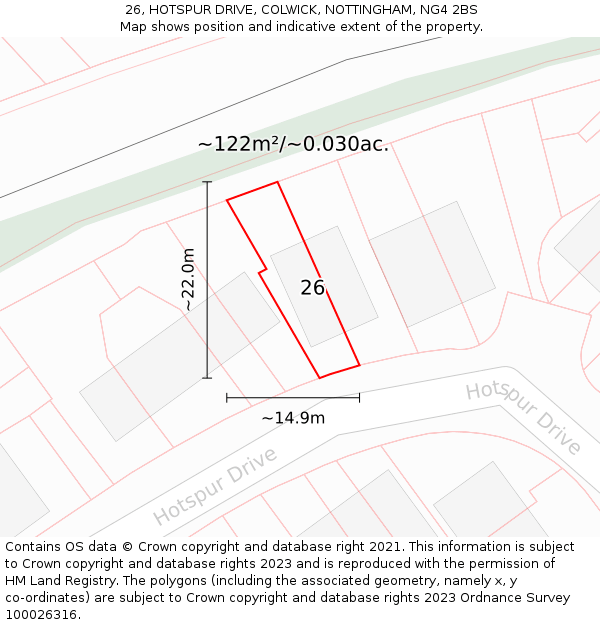 26, HOTSPUR DRIVE, COLWICK, NOTTINGHAM, NG4 2BS: Plot and title map