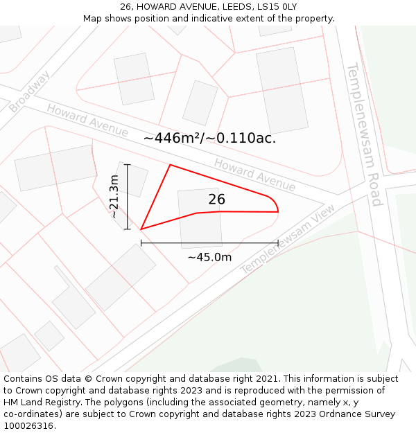 26, HOWARD AVENUE, LEEDS, LS15 0LY: Plot and title map