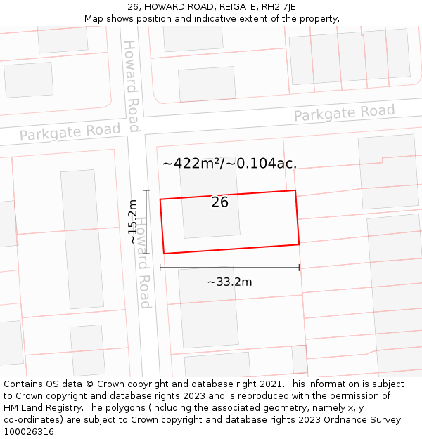 26, HOWARD ROAD, REIGATE, RH2 7JE: Plot and title map