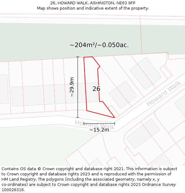 26, HOWARD WALK, ASHINGTON, NE63 9FP: Plot and title map