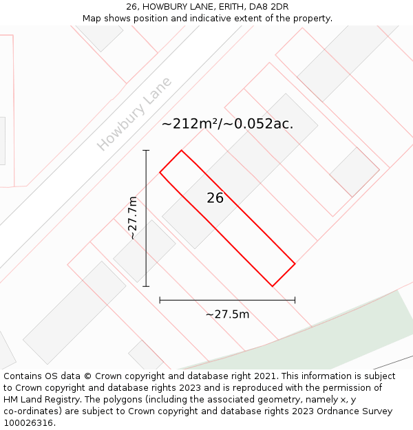 26, HOWBURY LANE, ERITH, DA8 2DR: Plot and title map