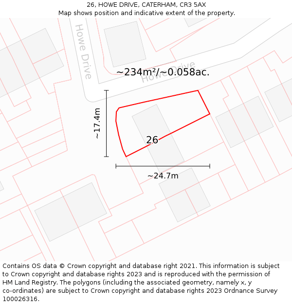 26, HOWE DRIVE, CATERHAM, CR3 5AX: Plot and title map