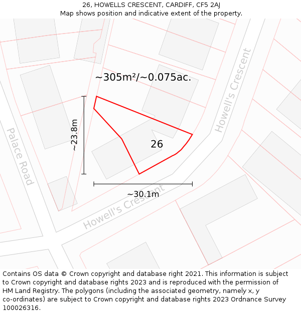 26, HOWELLS CRESCENT, CARDIFF, CF5 2AJ: Plot and title map