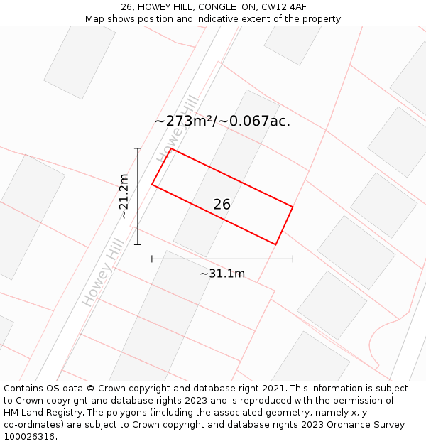 26, HOWEY HILL, CONGLETON, CW12 4AF: Plot and title map