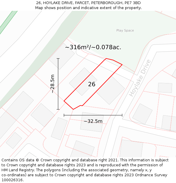 26, HOYLAKE DRIVE, FARCET, PETERBOROUGH, PE7 3BD: Plot and title map