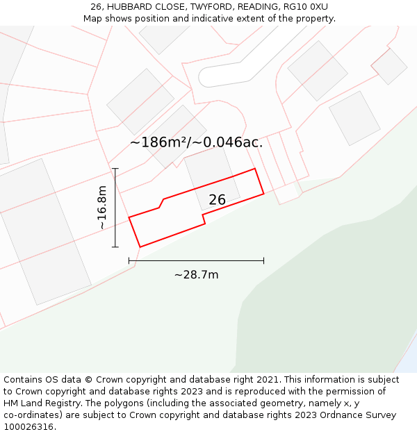 26, HUBBARD CLOSE, TWYFORD, READING, RG10 0XU: Plot and title map