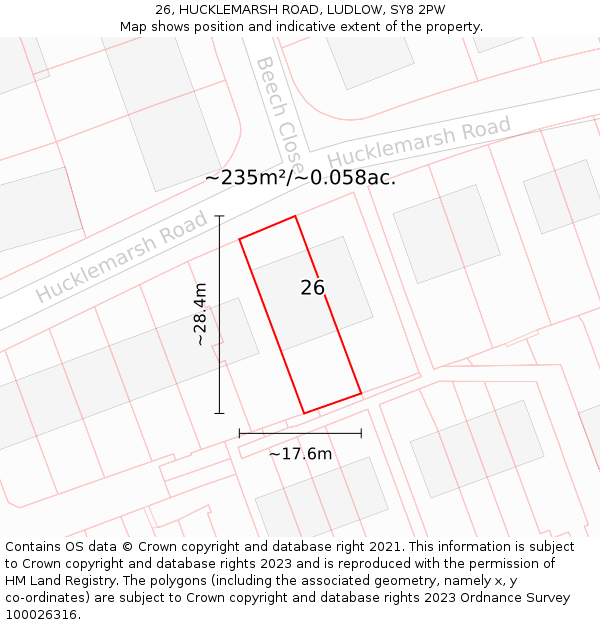 26, HUCKLEMARSH ROAD, LUDLOW, SY8 2PW: Plot and title map