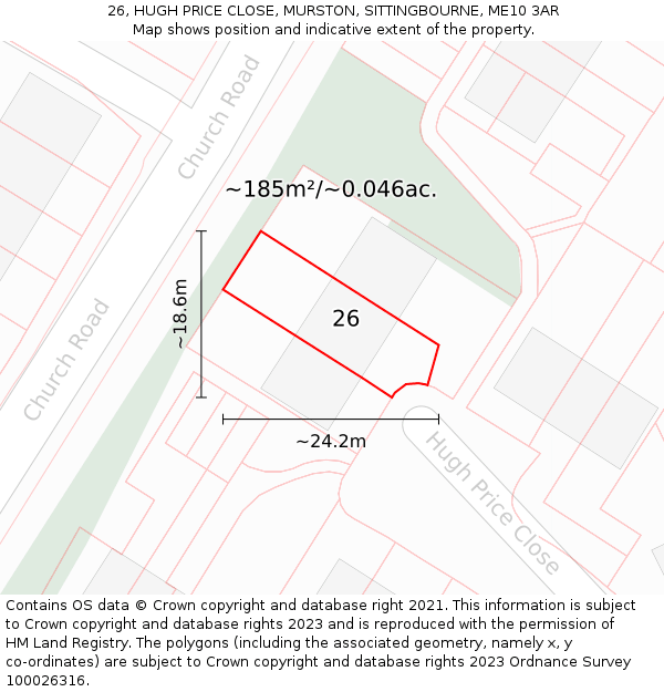 26, HUGH PRICE CLOSE, MURSTON, SITTINGBOURNE, ME10 3AR: Plot and title map