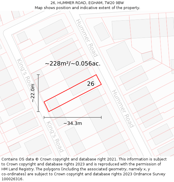 26, HUMMER ROAD, EGHAM, TW20 9BW: Plot and title map