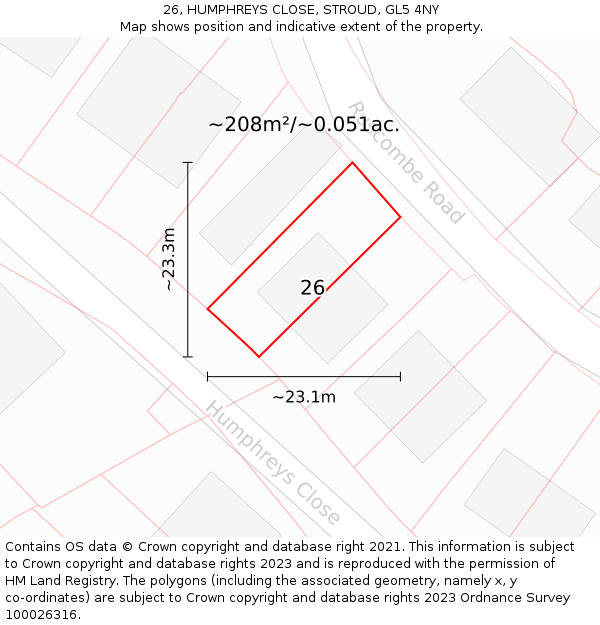26, HUMPHREYS CLOSE, STROUD, GL5 4NY: Plot and title map