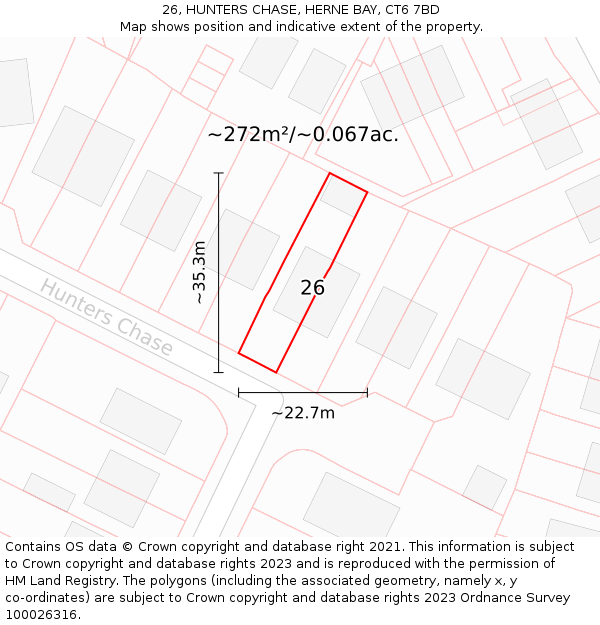 26, HUNTERS CHASE, HERNE BAY, CT6 7BD: Plot and title map