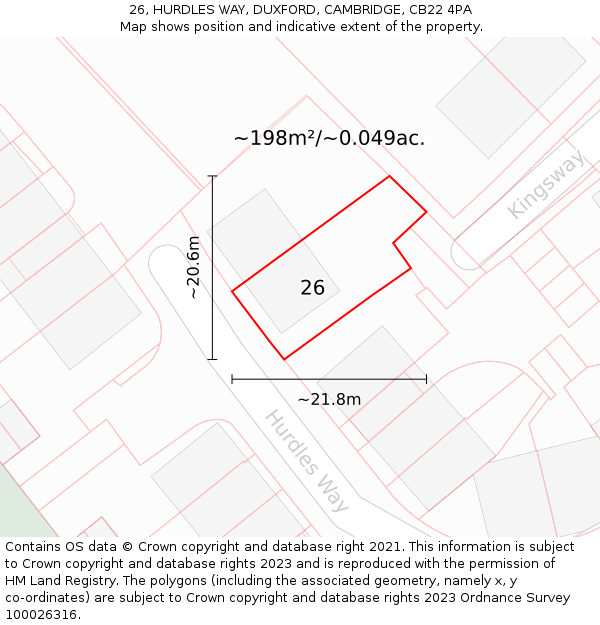 26, HURDLES WAY, DUXFORD, CAMBRIDGE, CB22 4PA: Plot and title map