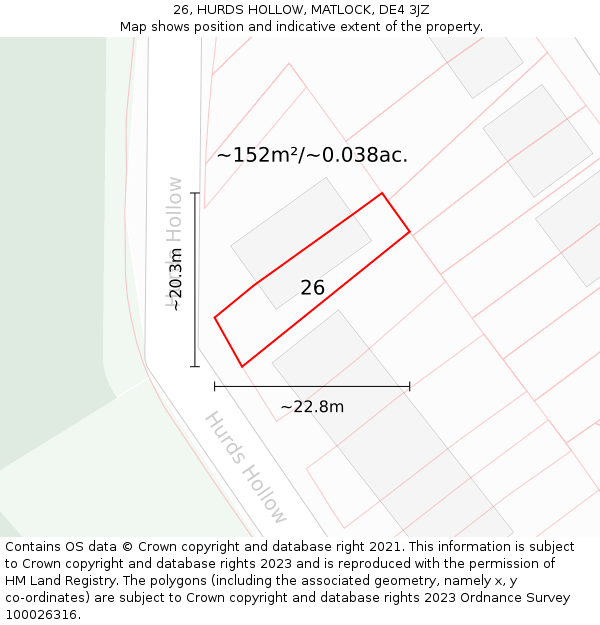 26, HURDS HOLLOW, MATLOCK, DE4 3JZ: Plot and title map
