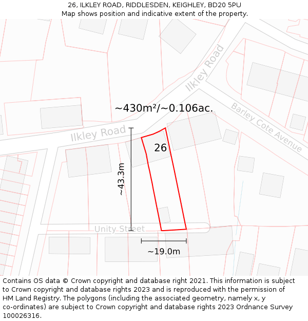 26, ILKLEY ROAD, RIDDLESDEN, KEIGHLEY, BD20 5PU: Plot and title map