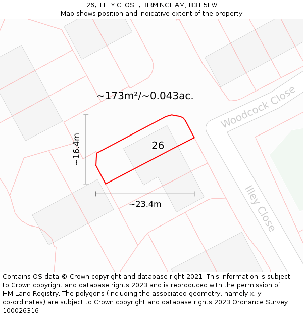 26, ILLEY CLOSE, BIRMINGHAM, B31 5EW: Plot and title map