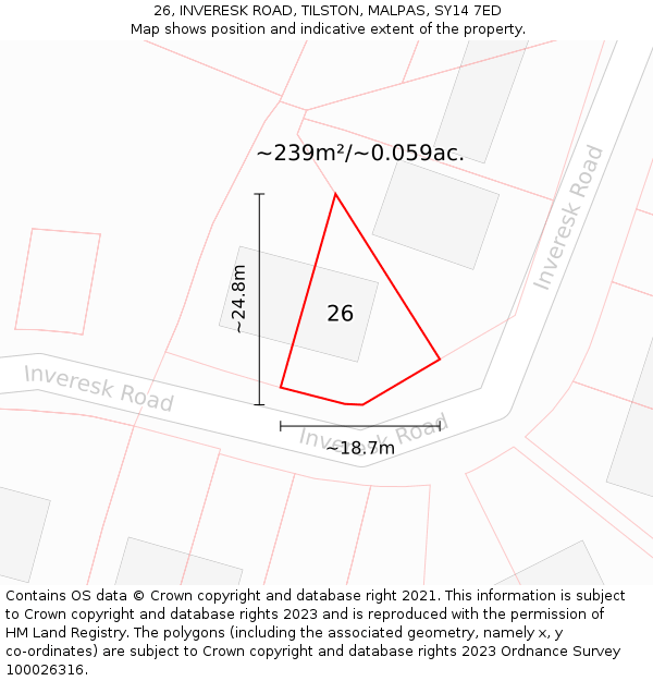 26, INVERESK ROAD, TILSTON, MALPAS, SY14 7ED: Plot and title map