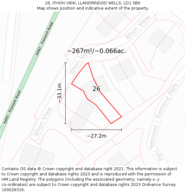 26, ITHON VIEW, LLANDRINDOD WELLS, LD1 5BX: Plot and title map