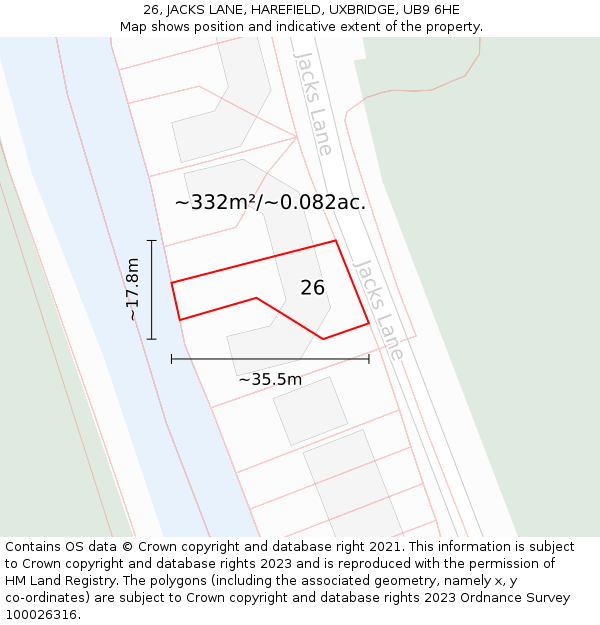 26, JACKS LANE, HAREFIELD, UXBRIDGE, UB9 6HE: Plot and title map