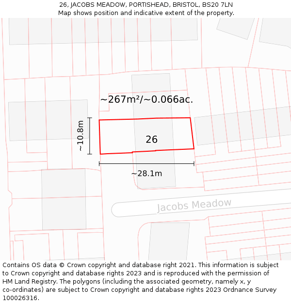 26, JACOBS MEADOW, PORTISHEAD, BRISTOL, BS20 7LN: Plot and title map