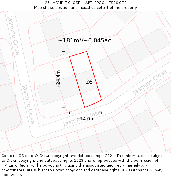 26, JASMINE CLOSE, HARTLEPOOL, TS26 0ZP: Plot and title map
