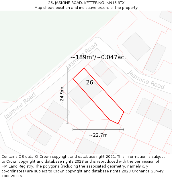 26, JASMINE ROAD, KETTERING, NN16 9TX: Plot and title map