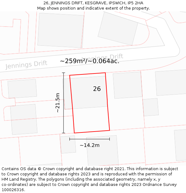 26, JENNINGS DRIFT, KESGRAVE, IPSWICH, IP5 2HA: Plot and title map