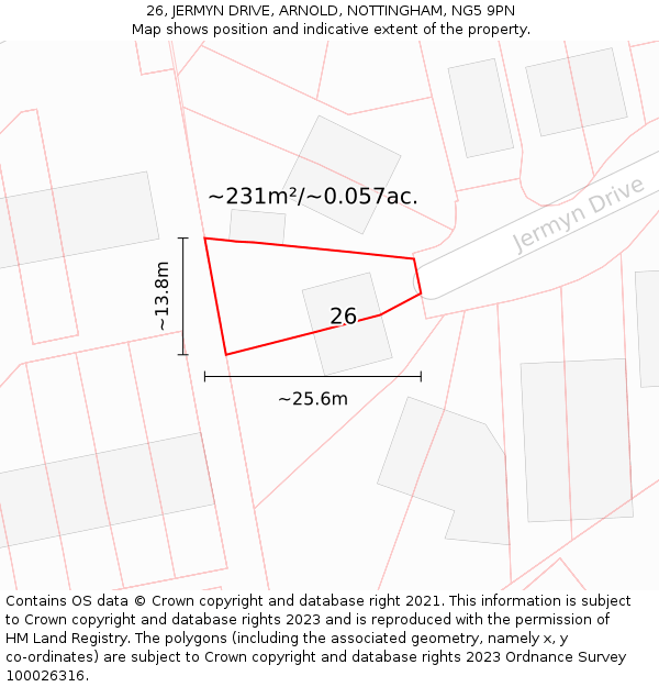 26, JERMYN DRIVE, ARNOLD, NOTTINGHAM, NG5 9PN: Plot and title map