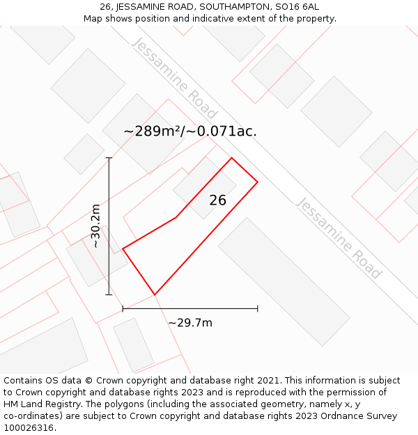 26, JESSAMINE ROAD, SOUTHAMPTON, SO16 6AL: Plot and title map