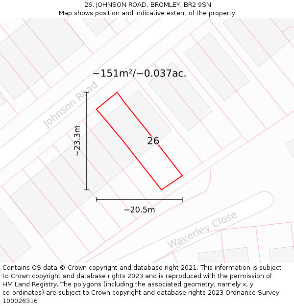 26, JOHNSON ROAD, BROMLEY, BR2 9SN: Plot and title map