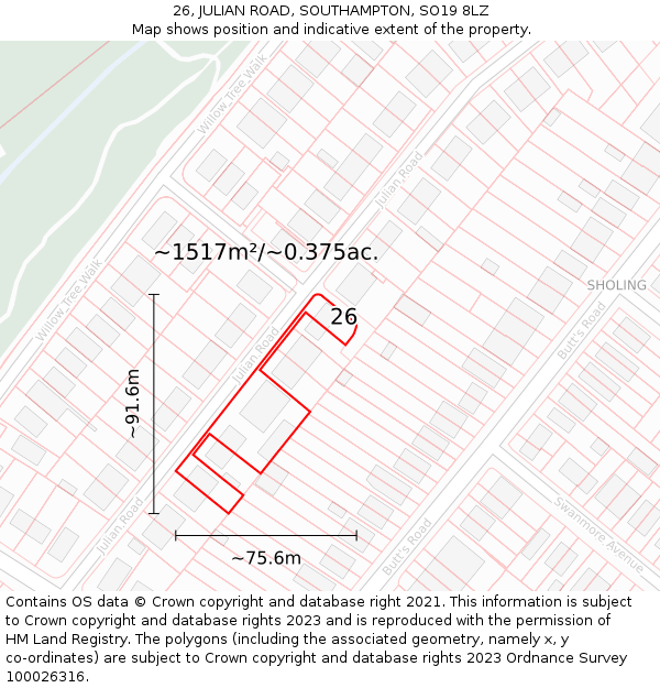 26, JULIAN ROAD, SOUTHAMPTON, SO19 8LZ: Plot and title map