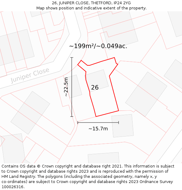 26, JUNIPER CLOSE, THETFORD, IP24 2YG: Plot and title map