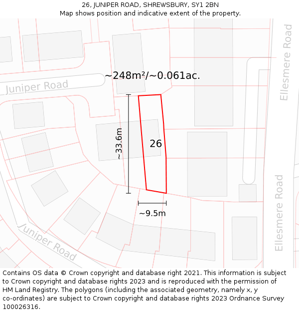 26, JUNIPER ROAD, SHREWSBURY, SY1 2BN: Plot and title map