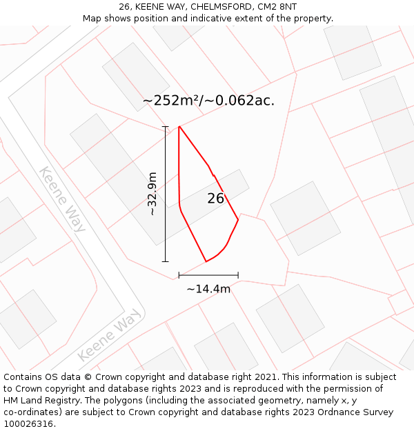26, KEENE WAY, CHELMSFORD, CM2 8NT: Plot and title map
