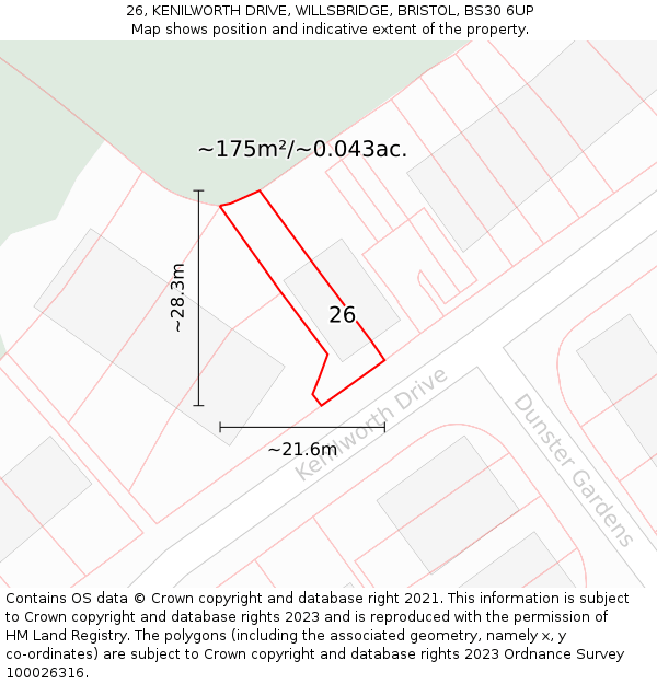 26, KENILWORTH DRIVE, WILLSBRIDGE, BRISTOL, BS30 6UP: Plot and title map
