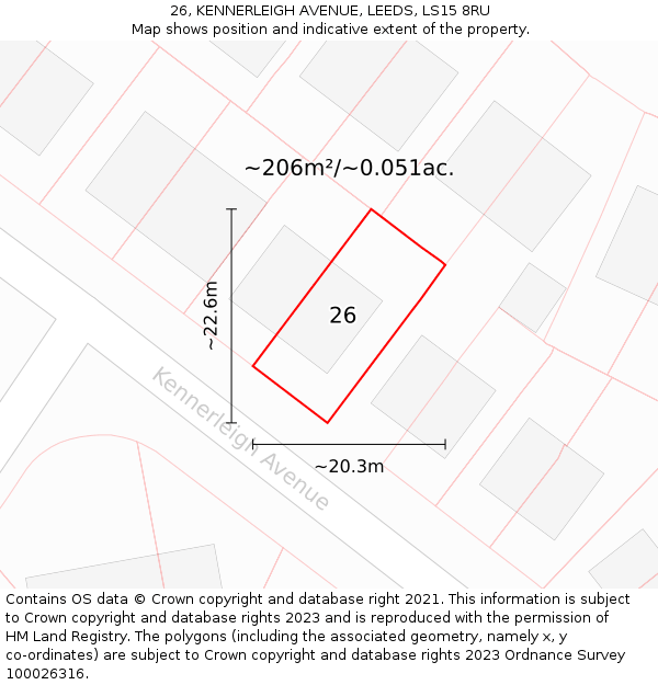 26, KENNERLEIGH AVENUE, LEEDS, LS15 8RU: Plot and title map