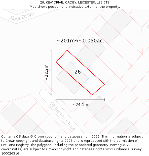 26, KEW DRIVE, OADBY, LEICESTER, LE2 5TS: Plot and title map