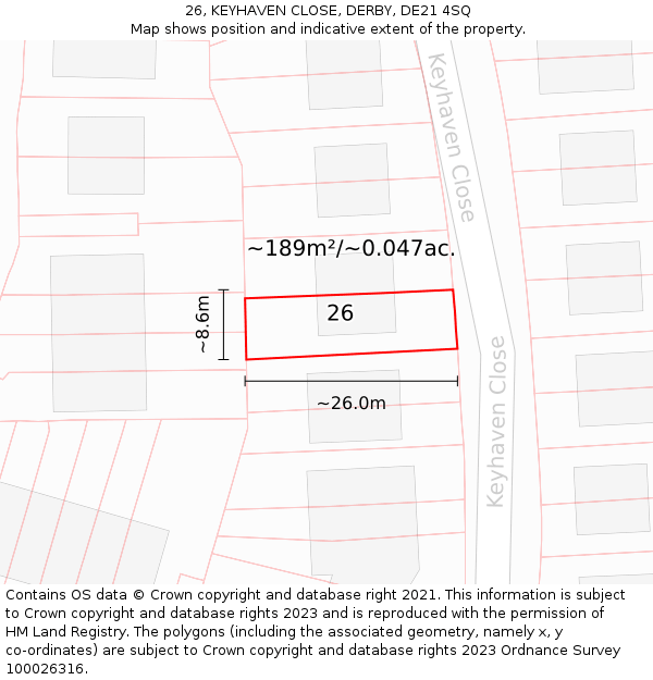 26, KEYHAVEN CLOSE, DERBY, DE21 4SQ: Plot and title map