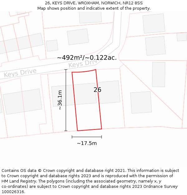 26, KEYS DRIVE, WROXHAM, NORWICH, NR12 8SS: Plot and title map