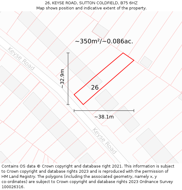 26, KEYSE ROAD, SUTTON COLDFIELD, B75 6HZ: Plot and title map