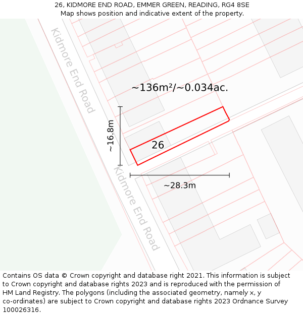 26, KIDMORE END ROAD, EMMER GREEN, READING, RG4 8SE: Plot and title map