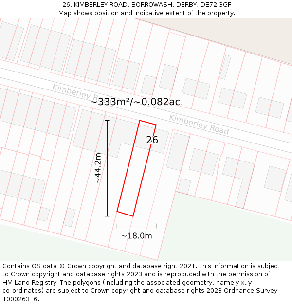 26, KIMBERLEY ROAD, BORROWASH, DERBY, DE72 3GF: Plot and title map