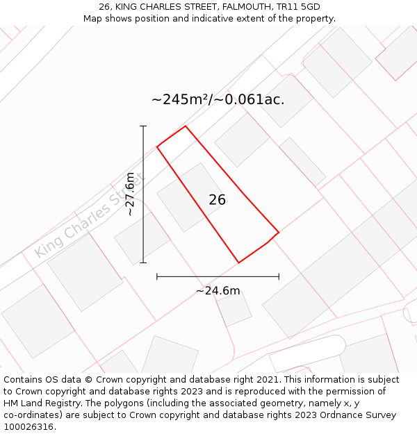 26, KING CHARLES STREET, FALMOUTH, TR11 5GD: Plot and title map